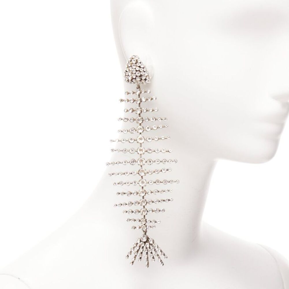 Saint Laurent Crystal Fish Bone Earrings